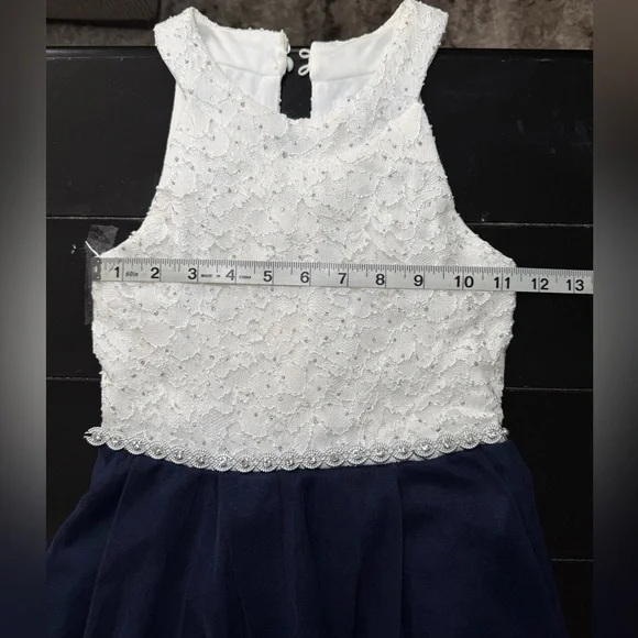 Speechless Kids High-Low Party Dress Lace & Sequins White/Navy Size 7 - Picture 8 of 9